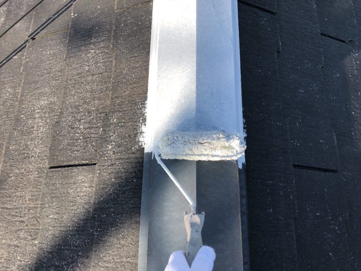 棟板金錆止め塗布